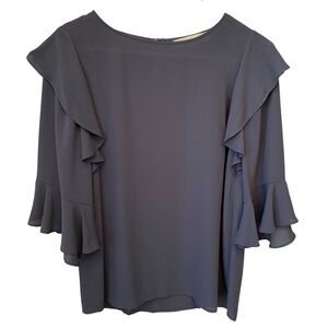 LOFT Ruffle Sleeve Peasant Top Women’s XS Charcoal Grey Semi-Sheer Feminine